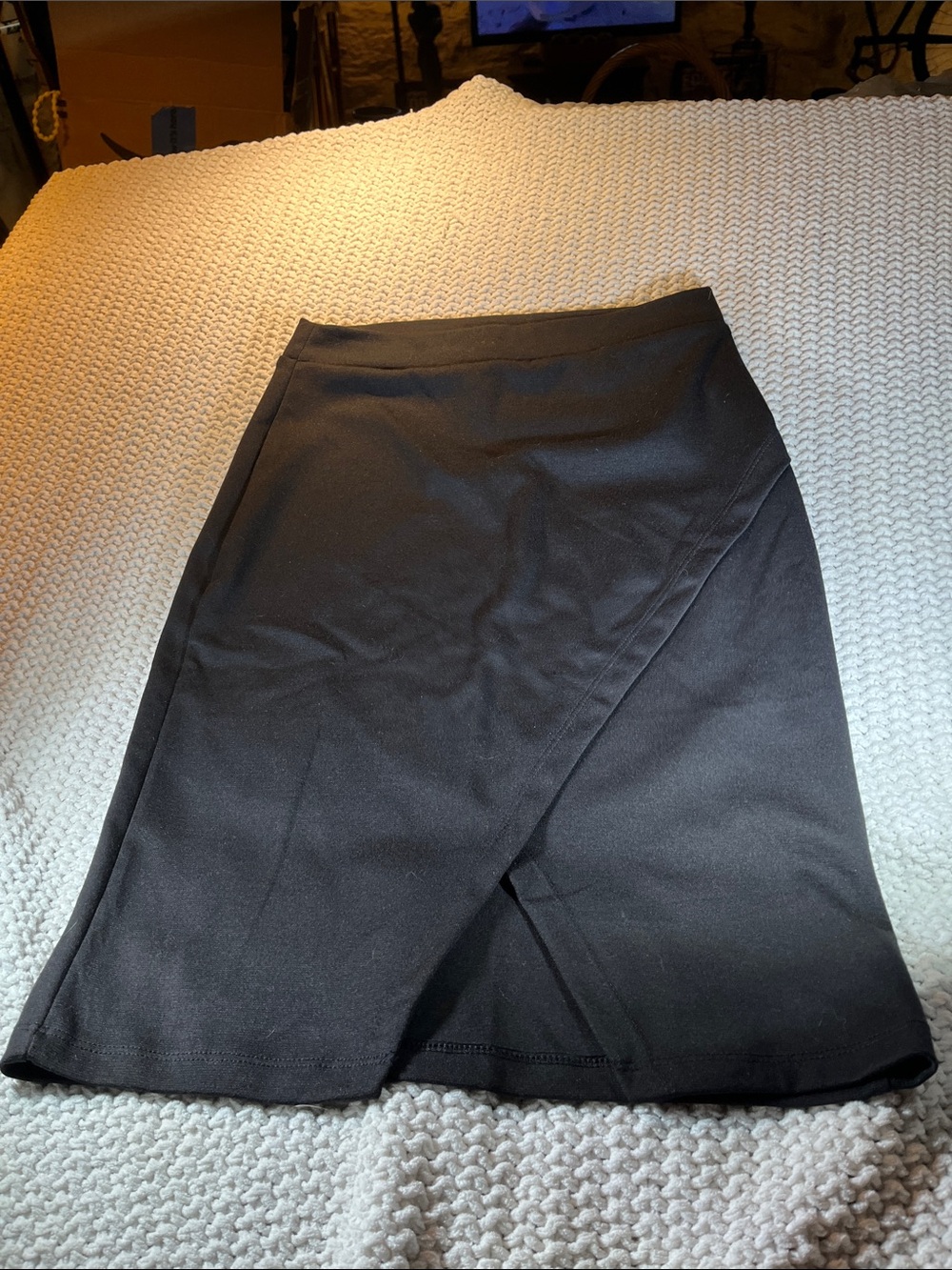 Women's Black Asymmetric Front Pencil Skirt